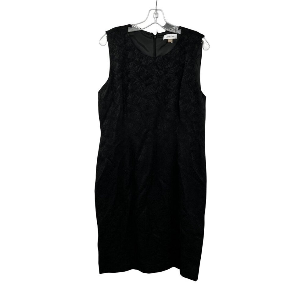 Calvin Klein Embroidered Floral Sheath Dress Sleeveless Black Size Medium Zip